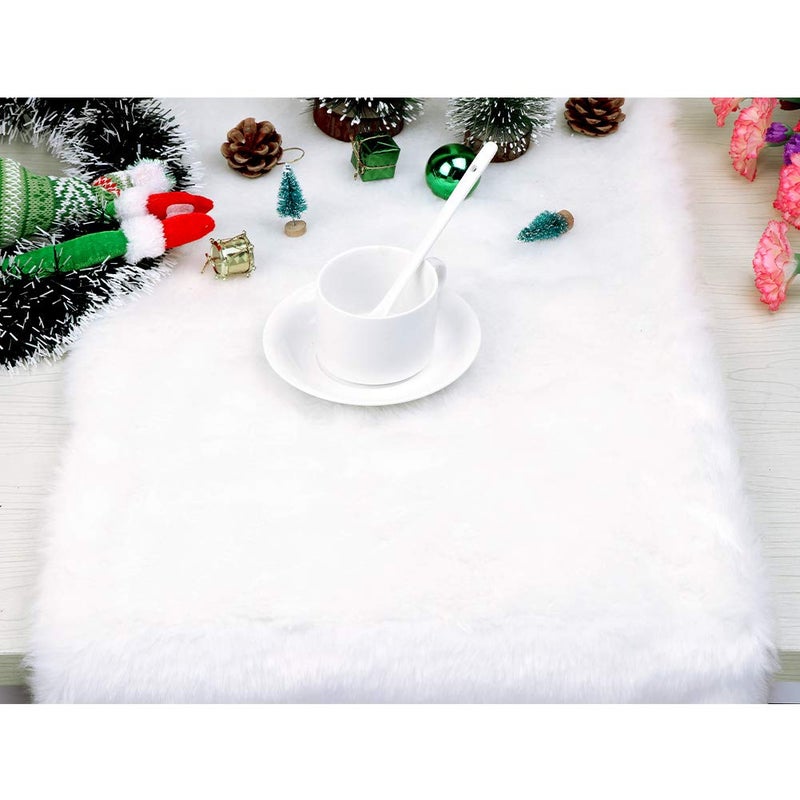 OurWarm Christmas Table Runner 72 x 15 Inch, Snowy White Faux Fur Table Runner for Christmas Table Decorations - Image 4